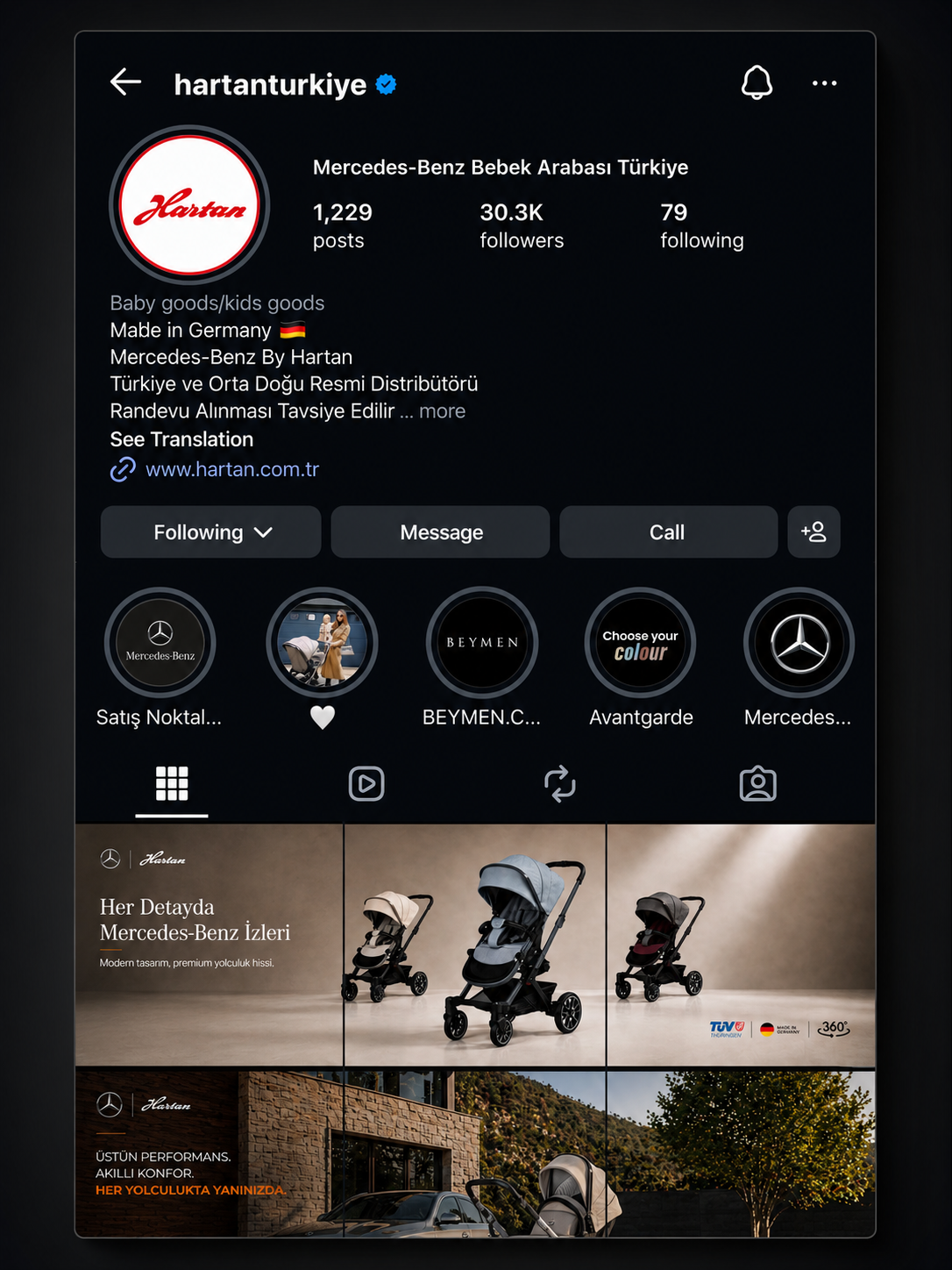 Mercedes-Benz licensed baby stroller brand distribution and social presence in Turkey